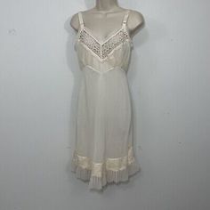 Vintage Beige Nylon Full Slip Nightgown Dress Lace Trim SZ 34 Pleated Pin Up | eBay Vintage Camisole Slip Dress With Lace Trim, Slip Nightgown, Nightgown Dress, Fitted Vintage V-neck Nightgown, Vintage Lace V-neck Nightgown, Vintage V-neck Lace Trim Slip Dress, Vintage V-neck Nightgown With Lace Trim, Vintage Slip, Vintage Slips