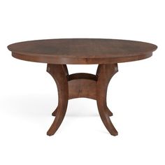 a round wooden table with two legs and an oval top, on a white background