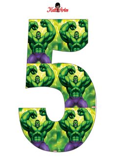 the number five is made up of an image of the incredible hulk man in green and purple