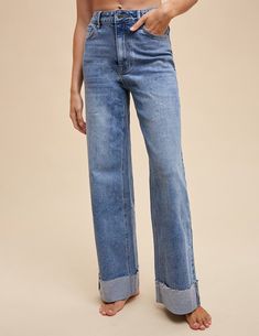 Relaxed in an extra long inseam with deep cuff hemlines, the Zahara jeans are designed in a high-rise, wide leg silhouette and finished with five pockets. Cut from a substantial + pre-softened distressed denim with just the right amount of stretch, these vintage-inspired jeans are perfect for everyday with tees, crops or flannels. 99.3% cotton / 0.7% spandex 5 pocket design Zipper + button closure Heavy + soft + distressed Long inseam Wide, relaxed leg SMALLwaist - 26"* / hip - 36"* / length - 4 Euro Summer, Cuffed Jeans, Sweatshirt Set, Judy Blue Jeans, 90s Style, Curve Dresses, High Rise Jeans, Cut Design, 90s Fashion