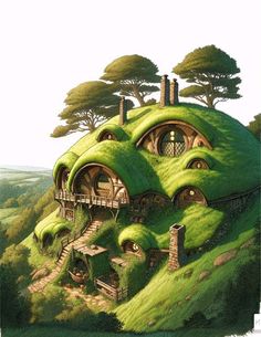 an image of a green house on top of a hill