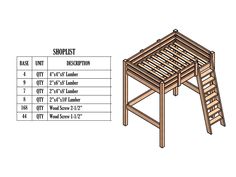 a wooden ladder with measurements for the top and bottom