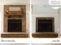 before and after pictures of a brick fireplace