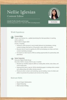 a professional resume template with green accents