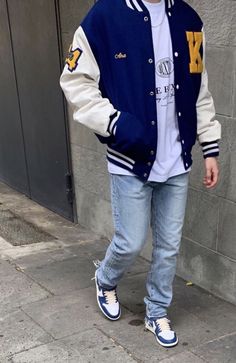 Varsity Outfit, Fashion Aesthetic Outfits, Jordan Fits, Trendy Boy Outfits, Mens Casual Outfits Summer, Varsity Jacket Men