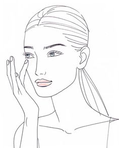 a drawing of a woman with her hand on her face, looking at the camera