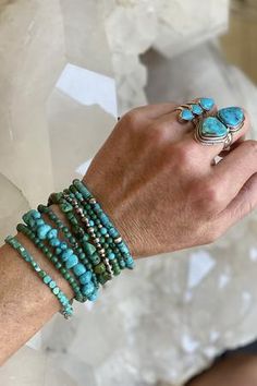 Dainty Green and Blue Turquoise Bead Bracelet – Silver Eagle Gallery Naples Handmade Beaded Bracelets Diy, Turquoise Beaded Bracelets, Handmade Turquoise Jewelry, Heishi Bracelets, Antler Earrings, Crystal Stone Jewelry, Casual Bracelets, Turquoise Bead Bracelet, Beaded Jewels