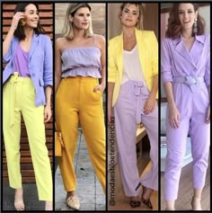 Fall Color Combinations, Colour Blocking Fashion, Wide Leg Pants Outfit, Fancy Outfits, Purple Fashion, Spring Summer Outfits, Outfits Casuales