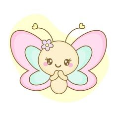 a cute little butterfly with pink wings and a flower in her hair