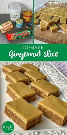 no - bake gingernut slice recipe with text overlay