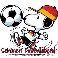 a cartoon dog kicking a soccer ball with the words schwenn football on it