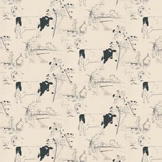 a black and white cow pattern on a cream background