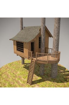 a small tree house on top of a hill