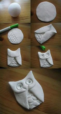 the process of making clay owls is shown