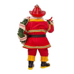 a figurine of a fireman with a wreath on his chest and back