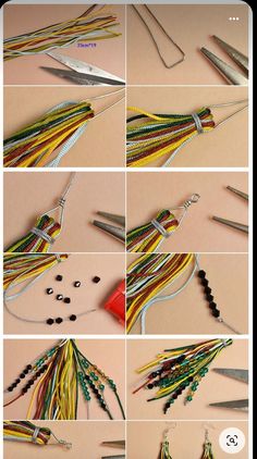 the steps to make a beaded necklace with beads and wire, including two pairs of scissors