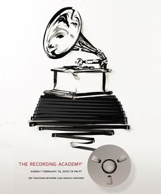 an old record player is sitting on top of a desk with the words, grammy awards