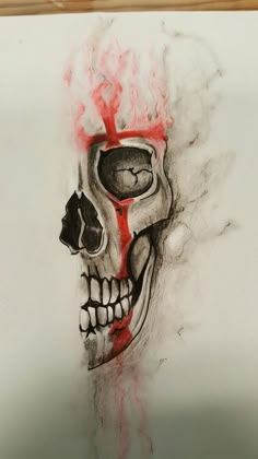 a drawing of a skull with flames coming out of it's mouth and eyes