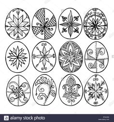 nine circular designs in black and white on a white background