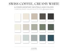 the color scheme for swiss coffee, creamy white and complementary neutrals and colors