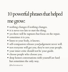 a poem written in black and white with the words, 10 powerful phrases that helped me grow