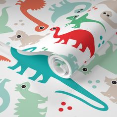 an animal themed wallpaper with dinosaurs on it