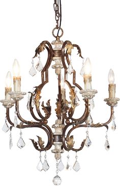 an antique chandelier with crystal drops