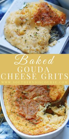 baked gourd cheese grits in a bowl with a spoon