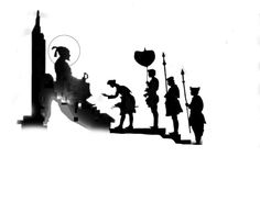 the silhouettes of soldiers are shown in black and white