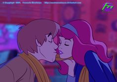 an animated image of two people kissing each other