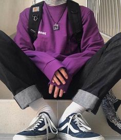 🖤Lonerhijabi🥀 Smen, Purple Outfits, Streetwear Men Outfits, Streetwear Outfit, Mens Streetwear, Grunge Outfits, Street Fashion, Boy Fashion, Aesthetic Clothes