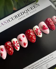 Cute Fake Nails, 3d Strawberry, Berry Nails, Strawberry Decor, Long Almond, Nails 3d, Summer Fresh, Kawaii Nails, Birthday Nails