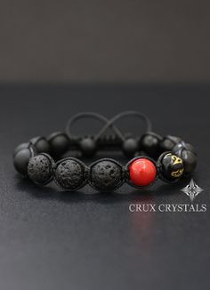 RED SPOT Lava Rock & Black Onyx Mens Bracelet Gemstone Beaded Bracelet Natural Stone Shamballa Wrap Tibetan Mantra Om Mani Padme Hum Gift Lava Rock Bracelet, Shamballa Bracelets, Om Mani Padme Hum, Lava Bracelet, Bracelet Gemstone, Lava Rock, Gemstone Beaded Bracelets, Mens Beaded Bracelets, Onyx Bead