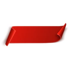 a red ribbon with a corner cut out to show the side and bottom edge, on a white background