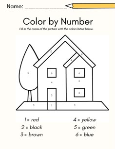 the color by number worksheet for kids to learn how to write and draw