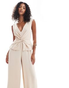 Jumpsuits & Rompers by ASOS DESIGN Chic never looked so easy V-neck Twist front Sleeveless style Back zip closure Wide leg Regular fit Beige Vest, Winter Party Dress, Asos Curve, Long Sleeve Floral Dress, Sweaters And Leggings, Satin Slip Dress, Neck Wrap, Maxi Dress Trend, Swimwear Sale