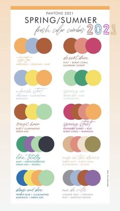 the pantone spring / summer 2012 color guide is shown with different shades and colors