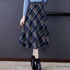 Lasaky - Elegant Blue Pleated Skirt with Heart Embroidery by Yuan Jia Blue Midi Skirt For Winter, Blue Long Skirt For Fall, Casual A-line Blue Skirt, Blue Full Skirt For Fall, Blue A-line Skirt For Fall, Blue Pleated Skirt For Fall, Blue Long Skirt For Winter, Fall Blue Full Skirt, Blue Flared Skirt For Fall