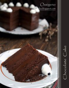 a piece of chocolate cake on a white plate