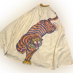 One Of A Kind Hand Drawn Tiger Cape Jacket, Features Slots On Each Side Of Jacket For Hands, Very Unique And Up Cycled By Well Known Artist Sea Maine Art Cape Was Handmade And Bought From Original Owners/Makers Private Collection, The Drawing Took Over 6 Hours To Do. Super Unique And Truly One Of A Kind. Collar - 9” Flat Length - 47” Comment For Inquiry Will Not Accept Low Offers On Handmade/Up-Cycled Items- They’re Priced Accordingly And Are Not Fast Fashion Embroidered Tiger, Sukajan Jacket, Maine Art, Cape Jacket, Fast Fashion, Orange Color, Cape, The Well, Jackets & Coats