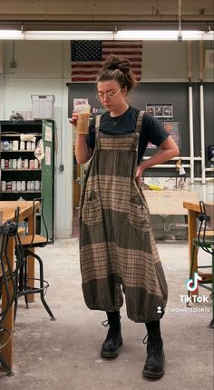 Artsy Dresses Casual, Laundry Day Outfit Ideas, Hobbit Outfit Aesthetic Male, Alt Preschool Teacher Outfits, Hippy Work Outfit, Poor Clothes Outfits, Oversize Overalls Outfit, Loose Fit Outfits Women, Granola Boho Aesthetic