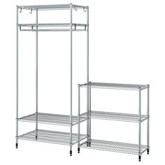 two metal shelvings with wheels on each side