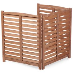 a wooden fence with slatted panels on the top and bottom part, set against a white background