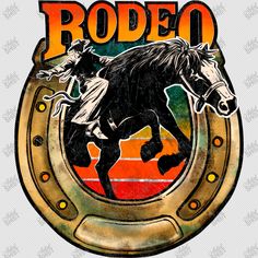 the rodeo logo with a horse and rider on it's back, in front of an orange background