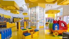 the children's playroom is brightly decorated with legos