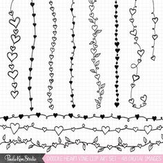 hearts and vines clipart set