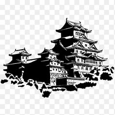 Monochrome Mural, Castle Wall Decal, Castle Cartoon, World Png, Buildings Artwork, Phonograph Record, Nijo Castle, Japanese Buildings