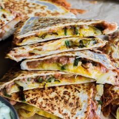 several quesadillas stacked on top of each other