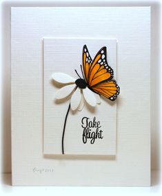 a card with a butterfly on it that says take flight