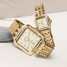 Own a stylish accessory that is both classic and contemporary with our luxurious Skyline timepieces. A champagne dial with useful date window is housed in a square case. A stainless steel, 5 link band in a gold, matt & polished or two tone polished finish seamlessly leads to a gold bezel with groove detail. This collection brings together timeless style and comfort, the ideal matching his and her watches. Swiss Art, Matching Watches, Gold Watches, Watch Set, Gold Watches Women, Faith Jewelry, Watches Women, 2015 Trends, Gold Watch Men